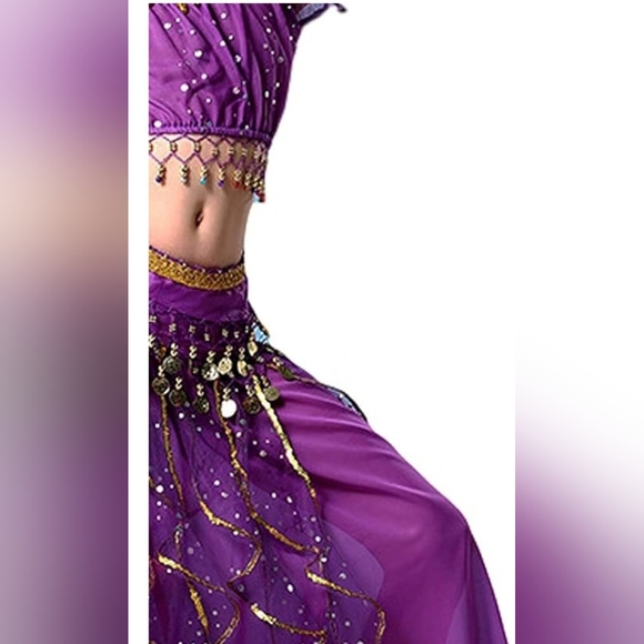 Bollywood 2 piece dance costume with lace ribbons - Picture 6 of 7